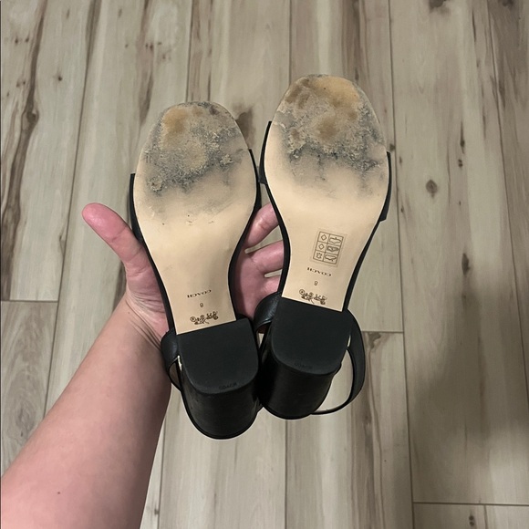 SOLD!!! Coach Shelby Black Leather Sandals with gold C logo - Picture 4 of 4